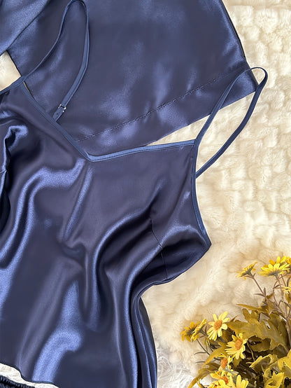 Women's All-Season V-Neck Pajama Set - Tie Waist Drawstring