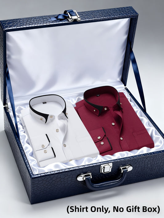 Men's Casual Business Shirt 1+1pc - Lapel Chest Pocket