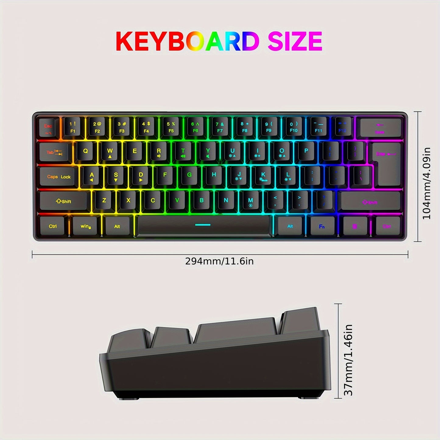 GOTBAT 60% Gaming Keyboard - Mini RGB Backlit 61 Key