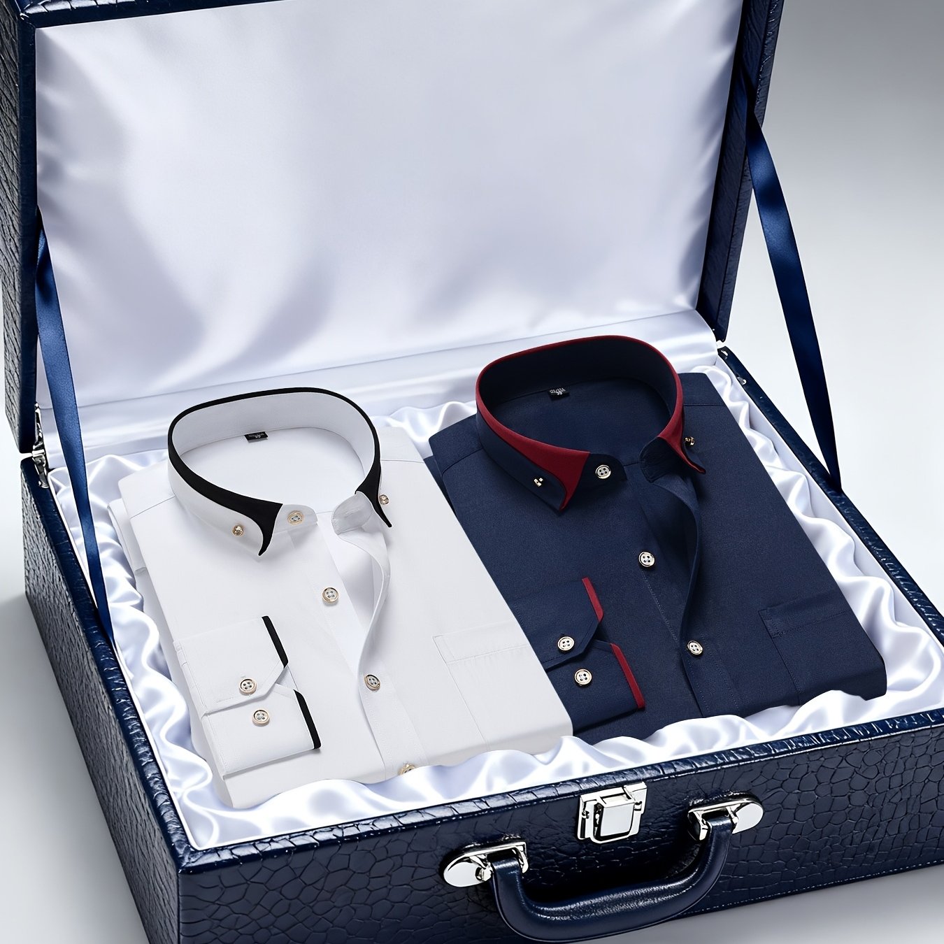 Men's Casual Business Shirt 1+1pc - Lapel Chest Pocket