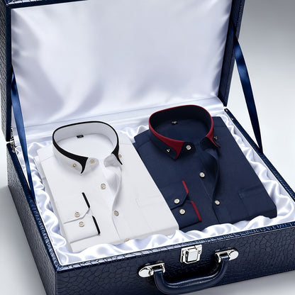 Men's Casual Business Shirt 1+1pc - Lapel Chest Pocket