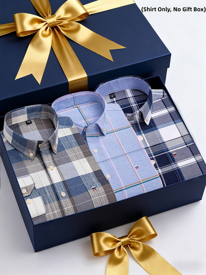 Men's 3-Pack Long Sleeve Oxford Shirts - Embroidered Chest Pockets