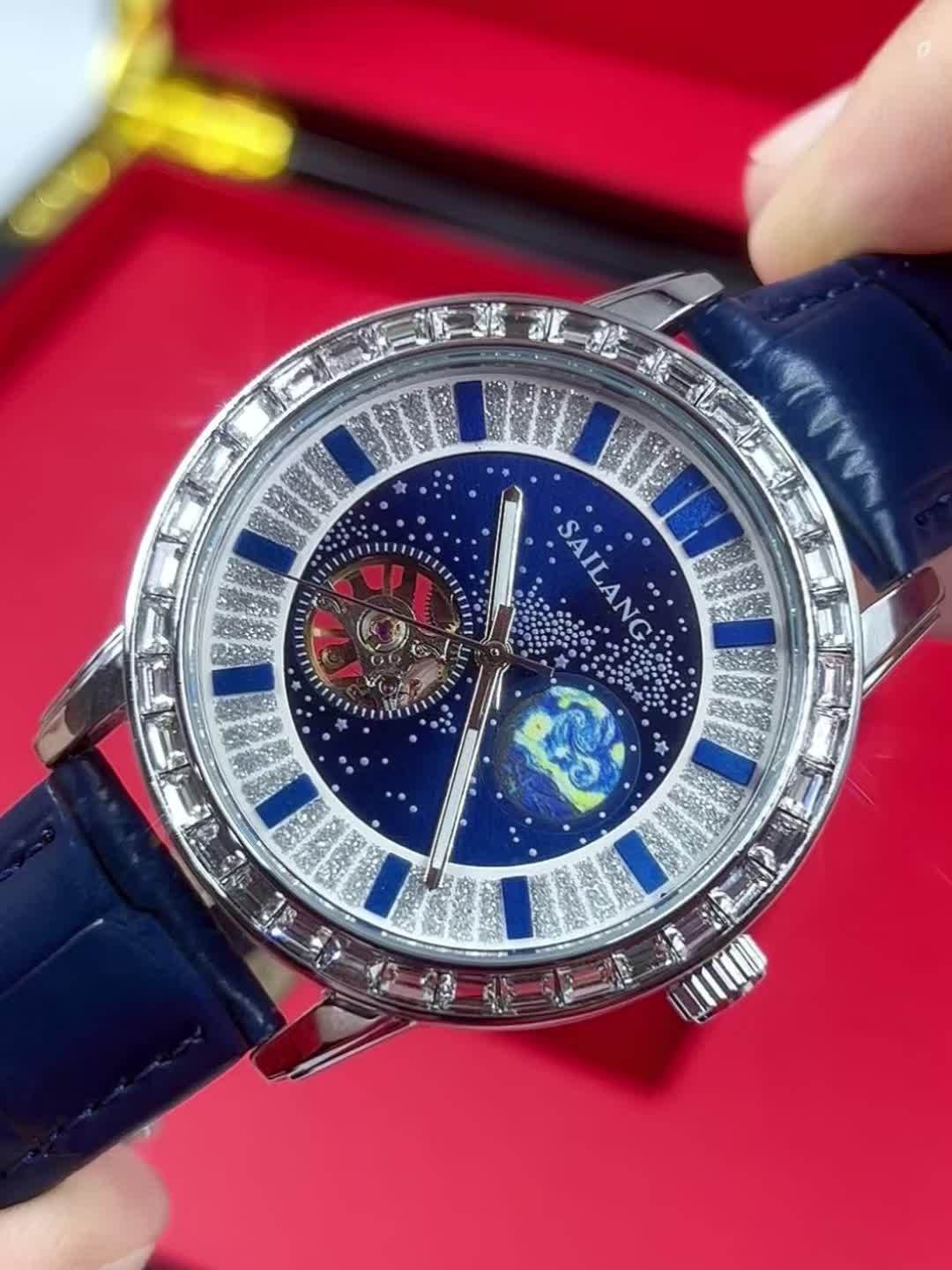 Men's Automatic Mechanical Watch - Casual Hollow Rhinestone Detail