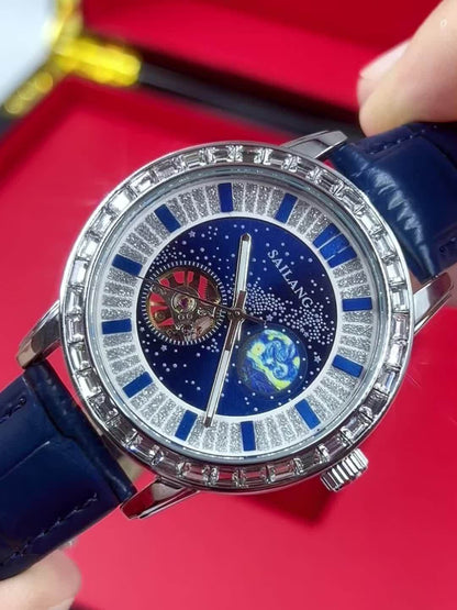 Men's Automatic Mechanical Watch - Casual Hollow Rhinestone Detail