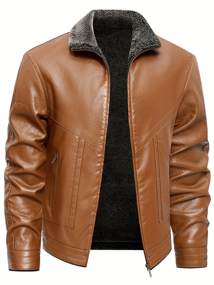 Men's Winter Thickened Bomber Jacket - Windproof Lapel PU