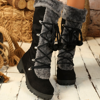 Women's Elegant Winter Faux Fur-Lined Boots - Pom-Pom