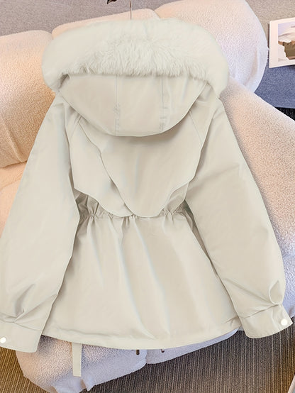 Women's Winter Fleece-Lined Thermal Coat - Full-Zip A-Line Hood