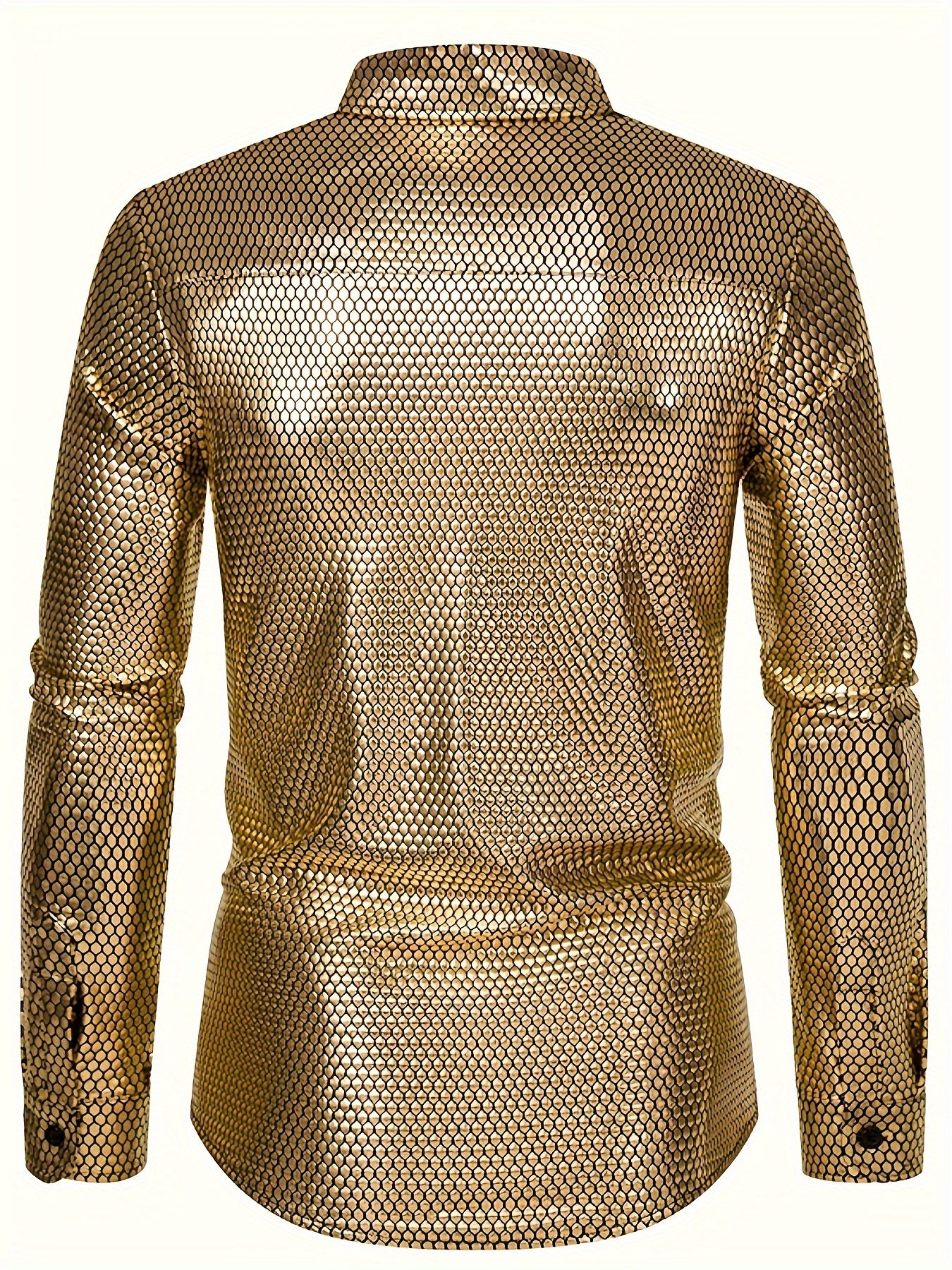 Men's 70s Disco Outfit - Diamond Foil Print Button-Up Shirt