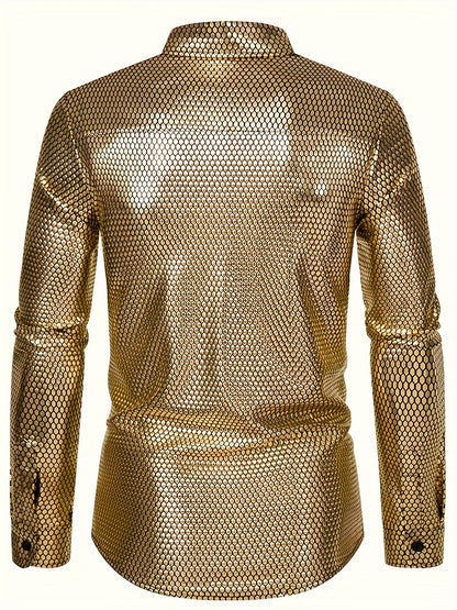Men's 70s Disco Outfit - Diamond Foil Print Button-Up Shirt