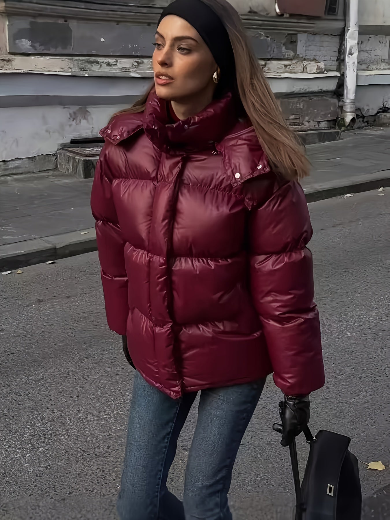 Women's Elegant Warm Coat - Hooded Zipper Button Red