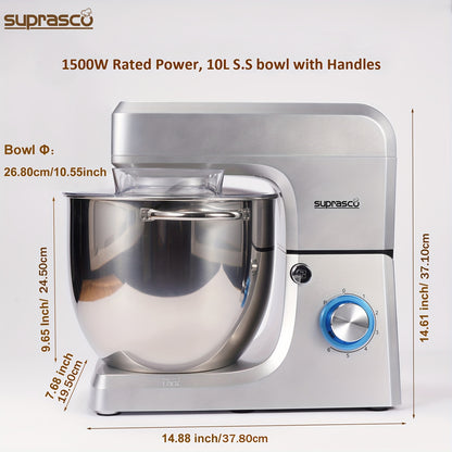SUPRASCO 10L Stand Mixer 1500W - Dough Hook Beater Whisk