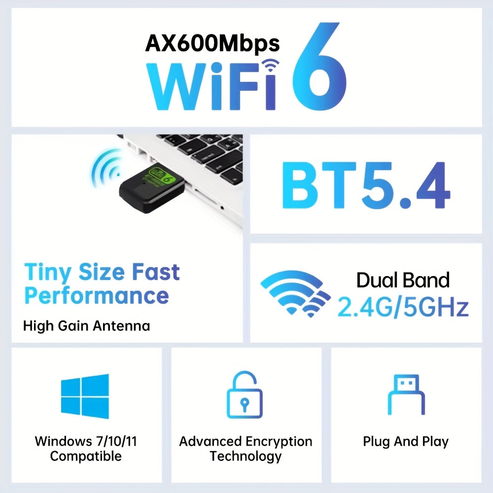 AX600 Bluetooth 5.4 USB WiFi 6 Adapter - 2in1