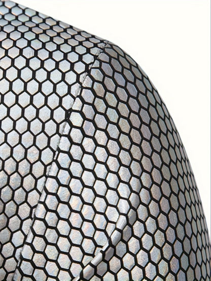 Men's 70s Disco Outfit - Diamond Foil Print Button-Up Shirt