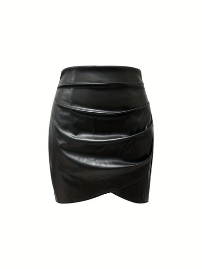 Women's Elegant PU Leather Skirt - Solid Color Half Skirt