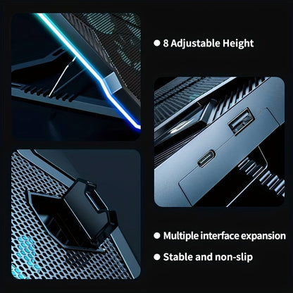 Gaming Laptop Cooling Pad - 10 Fans RGB with 8 Height Adjustments