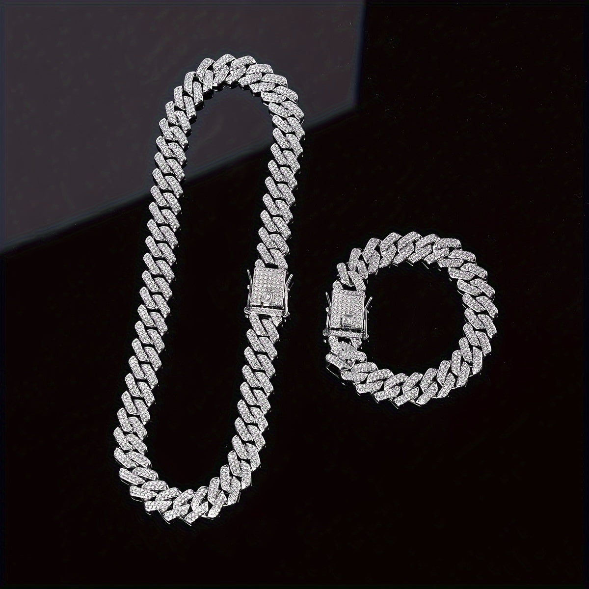 2pcs Necklace + Bracelet Set - Punk Hip Hop Chain Unisex