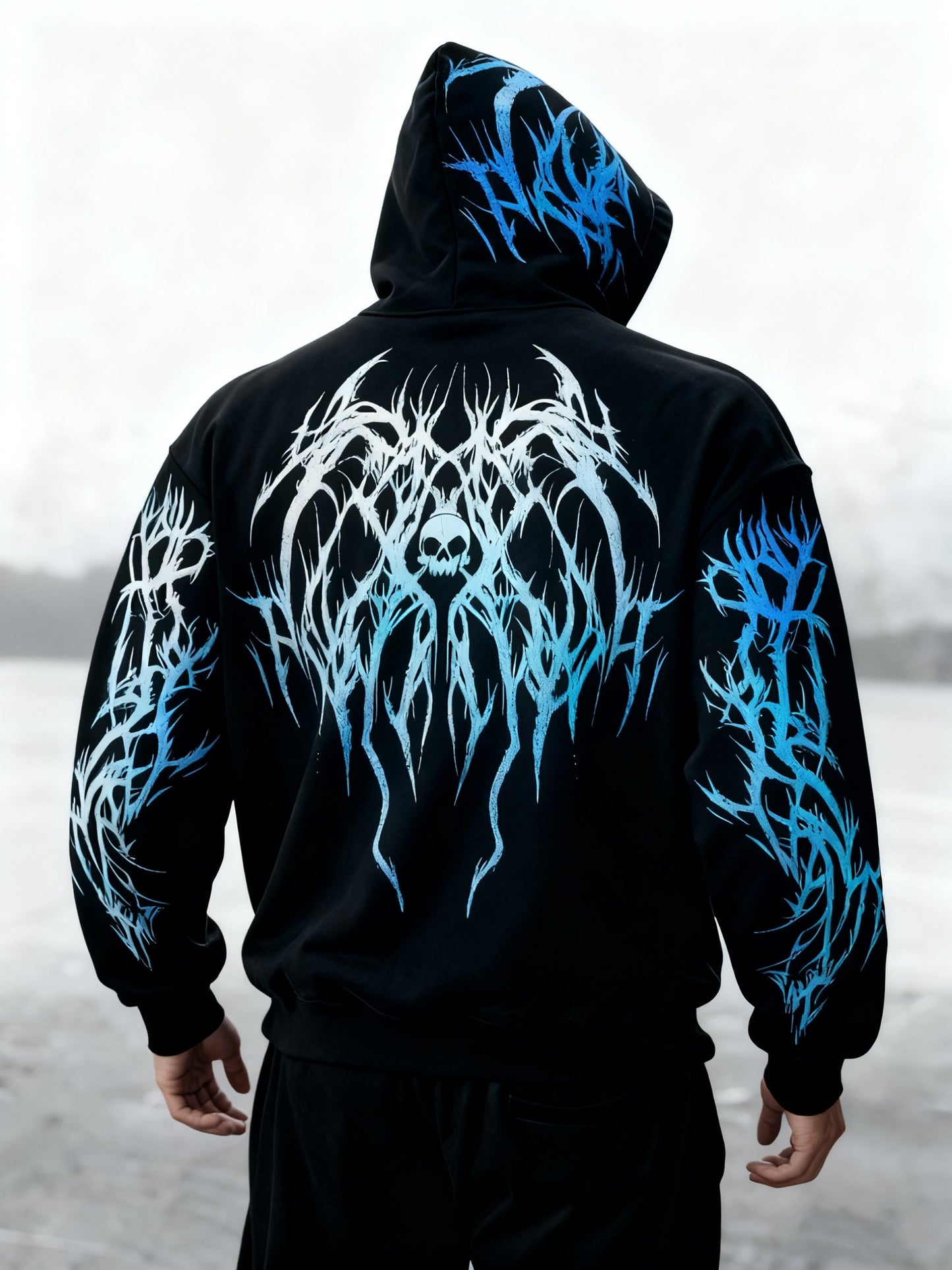 Men's Gothic Skull Print Zip Hoodie - Loose Fit with Pockets