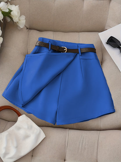 Women's Fashion Solid Color Shorts - Faux Pocket with Belt