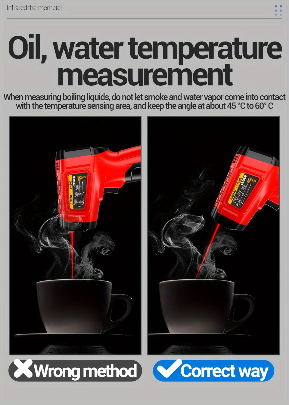 ANENG TH202 Thermometer Hygrometer - Non-Contact -50-600°C LCD