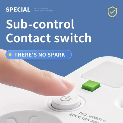 EU Plug Power Strip - 4 Sockets 2 USB Ports Night Light