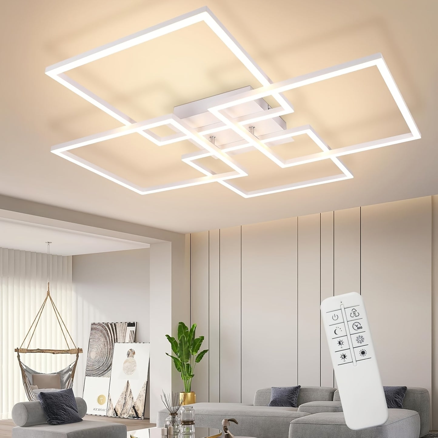 GBLY Elegant Square LED Ceiling Light 48W - Dimmable Remote 3000K-6500K