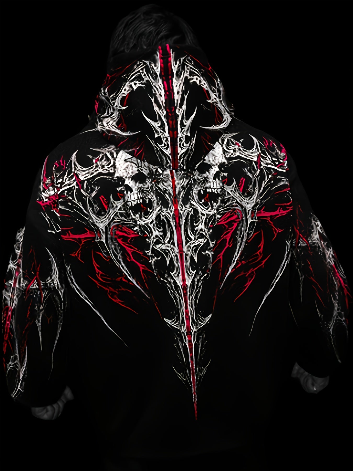 Men's Gothic Hoodie - Loose Fit Full-Zip with Pockets