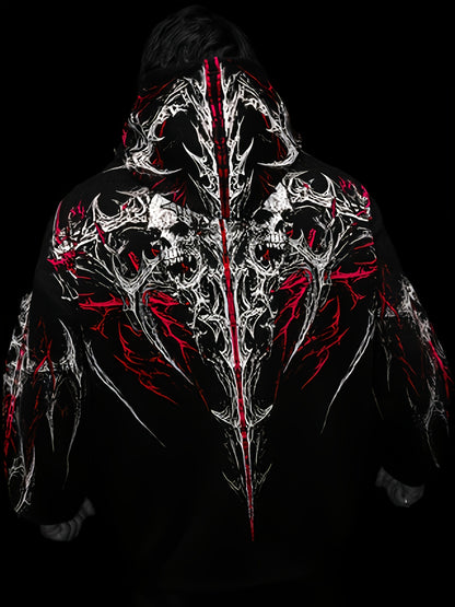Men's Gothic Hoodie - Loose Fit Full-Zip with Pockets