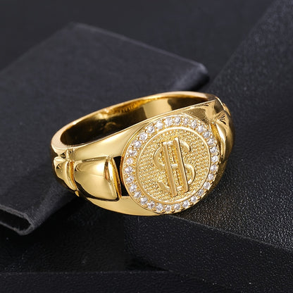 Luxury Avant-Garde Dollar Sign Ring with Cubic Zirconia Accents - Copper Band, Ideal for Parties, Thanksgiving, Christmas & Everyday Wear, Perfect Gift for Men and Women, Festive Jewelry|Avant-garde Ring|Copper Band Rin