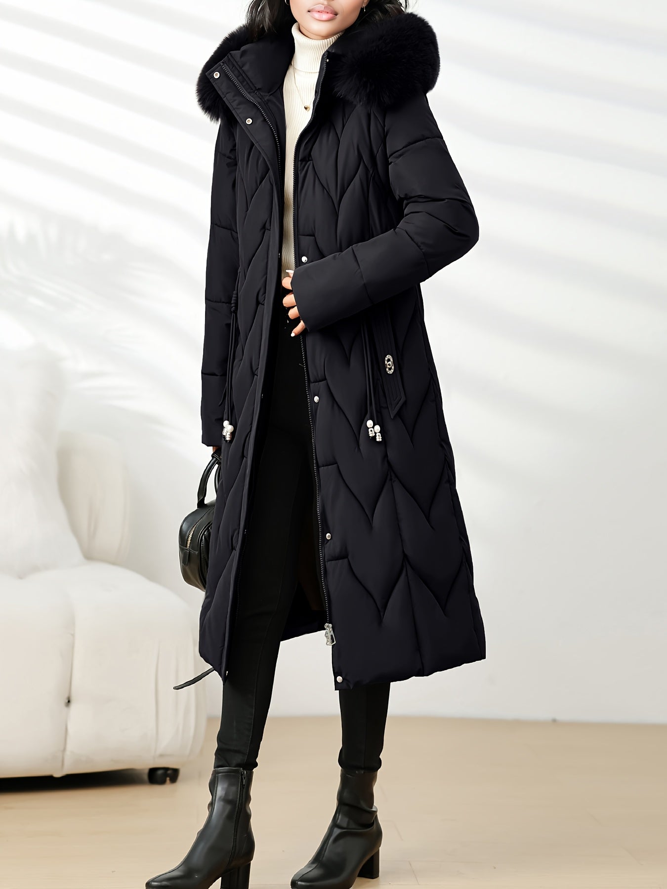 Damenmantel in Übergröße, knielang, neue Wintermode, schmal geschnitten, mit Kapuze und dickem Futter, Winterjacke für Damen in Übergröße, leichte Wintermäntel für Damen mit Taschen, Jacke für Damen in Übergröße