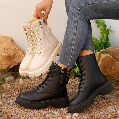 Women's Fashionable Casual Ankle Boots - Fleece-Lined Winter