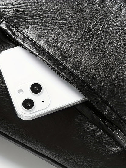 Men's Winter Thickened Bomber Jacket - Windproof Lapel PU