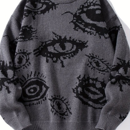 Men's Casual Streetwear Geometric Eye Pattern Knit Sweater