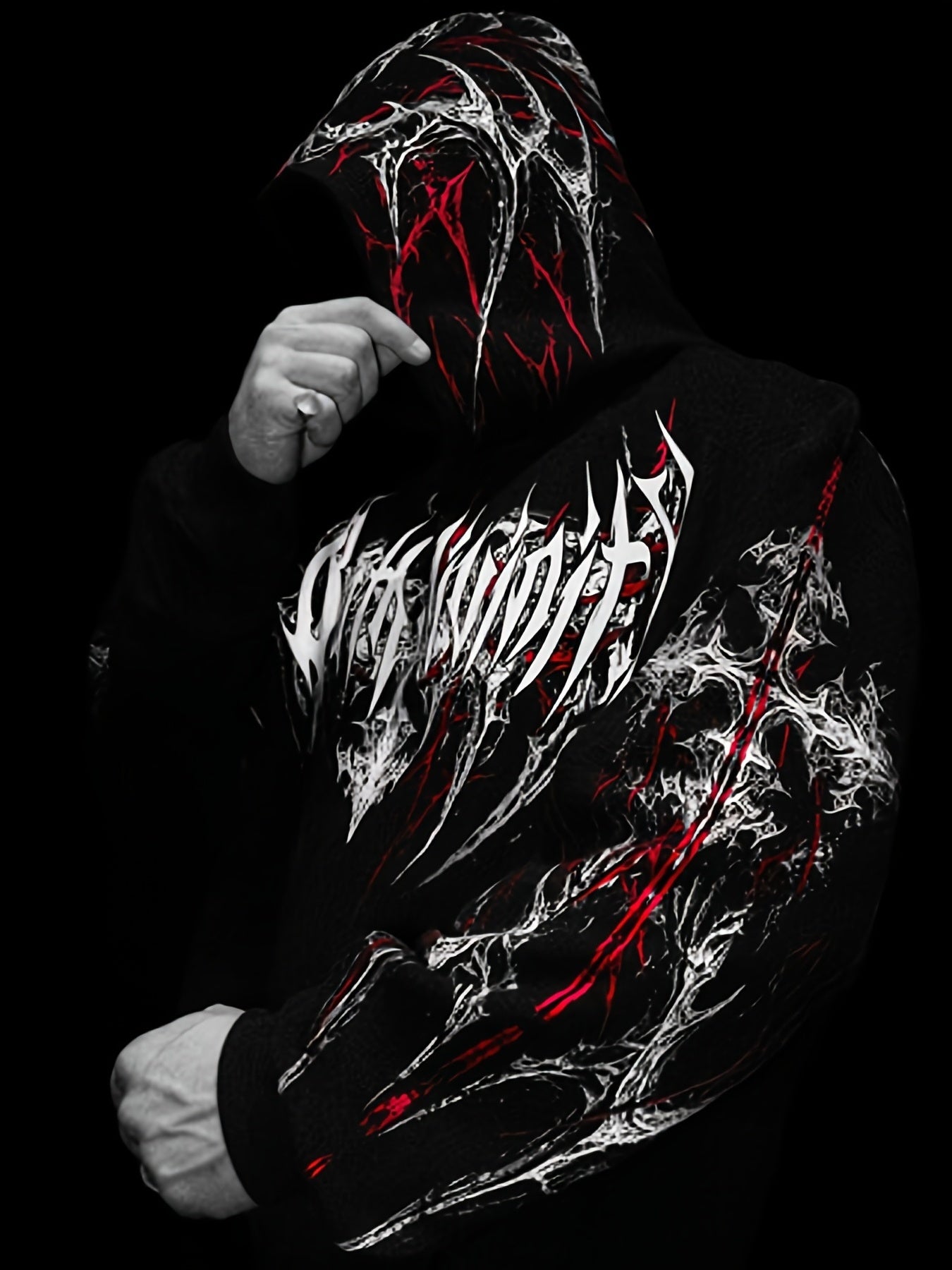Men's Gothic Hoodie - Loose Fit Full-Zip with Pockets