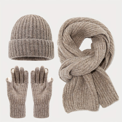 3pcs Winter Set - Beanie Scarf Gloves Touch Screen Unisex