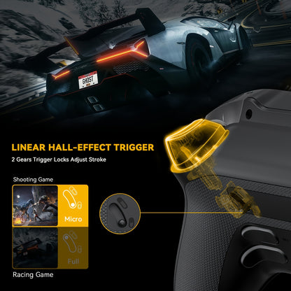 (No Drift) Interactive Screen Wireless Gaming Controller for iOS/for Switch/PC/Android/Steam Deck, Hall Effect Stick & Trigger, RGB Lighting, Remappable Buttons, 1800mAh with Charging Dock-V2 (Black). Notice Not Compatible wi