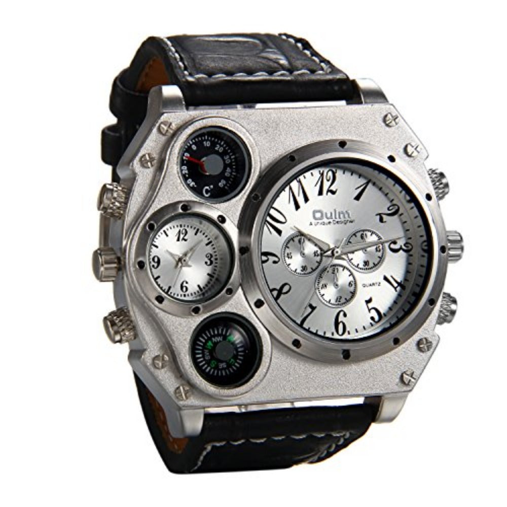 JewelryWe Men's Punk Gothic Quartz Watch - Dual Time Zone