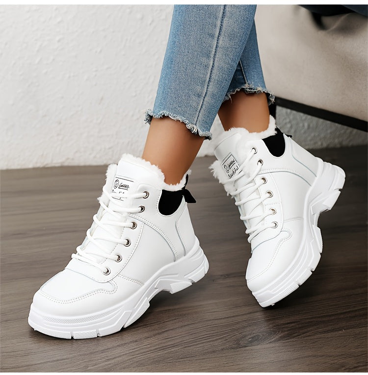 Women's Insulated Winter Lightweight Boots - Plush Collar Thick Sole White