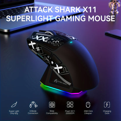 ATTACK SHARK X11 Gaming Mouse - Magnetic Charging Dock Multi-Platform