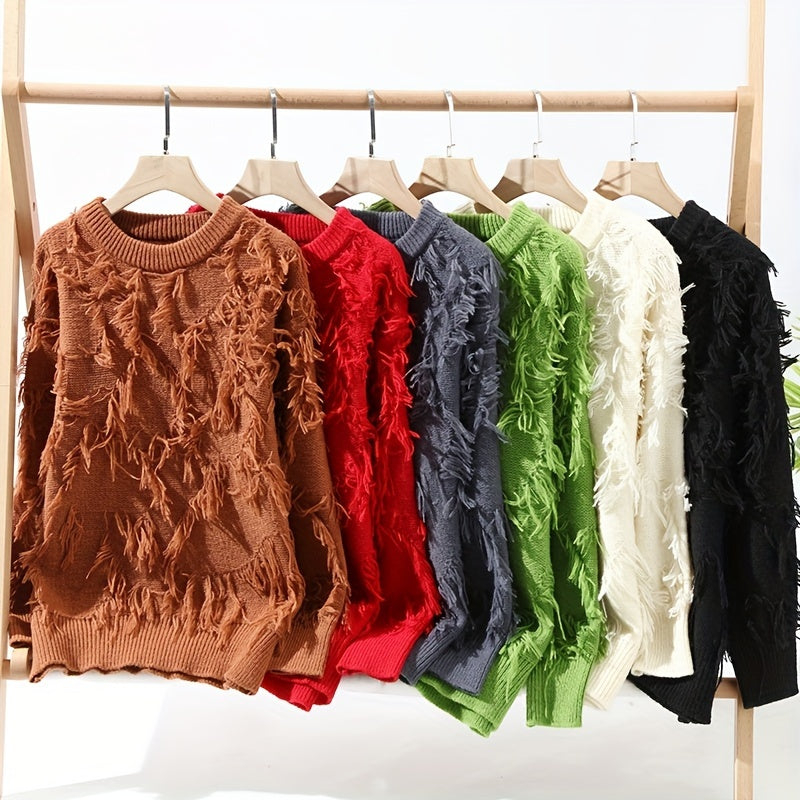 Men's Casual Fringed Pullover Sweater - High Stretch Knit