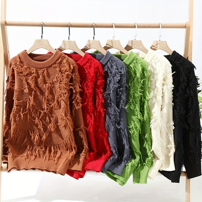 Men's Casual Fringed Pullover Sweater - High Stretch Knit