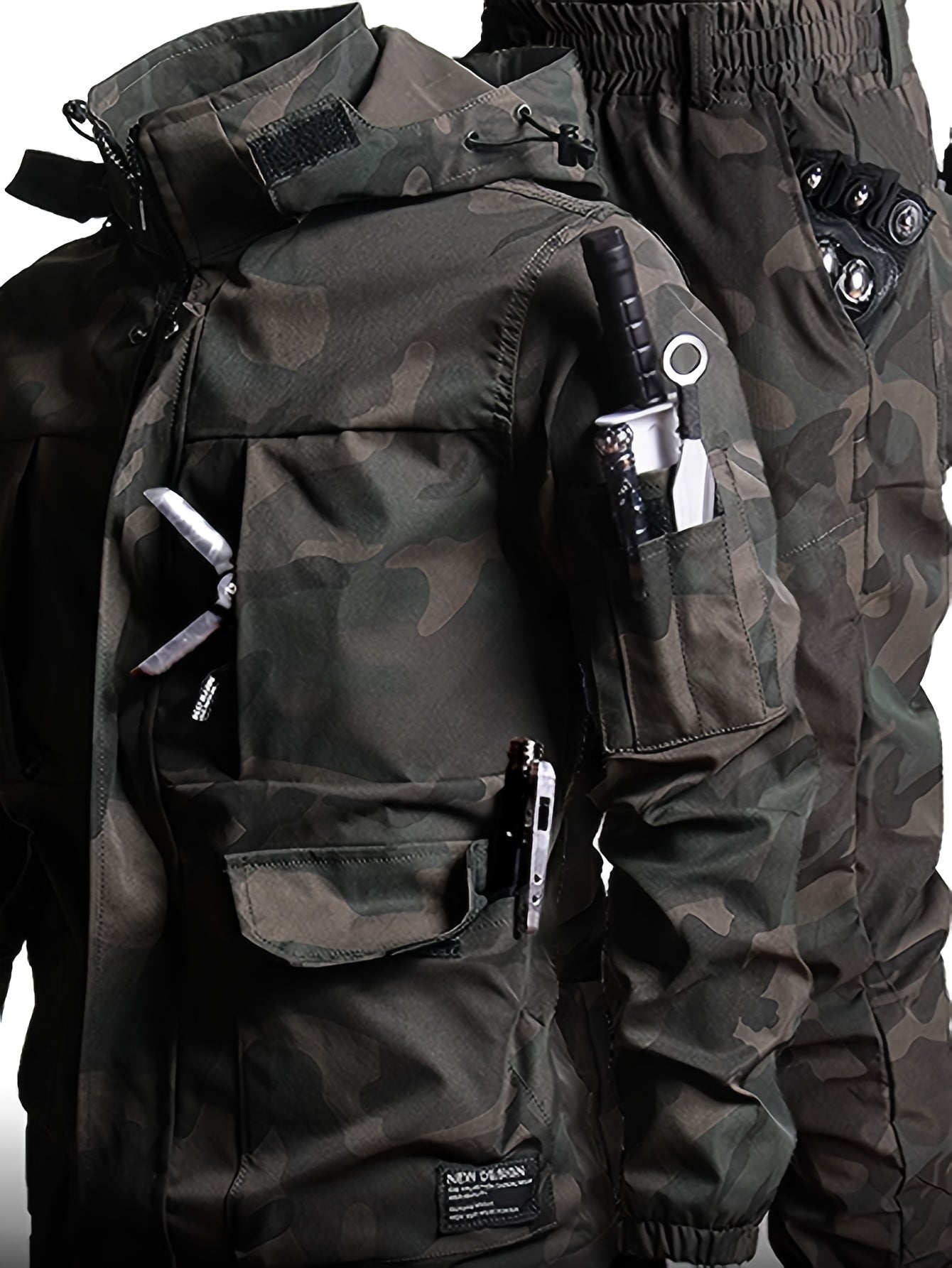 Men's Workwear Set - Hooded Multi-Pocket Jacket & Pants