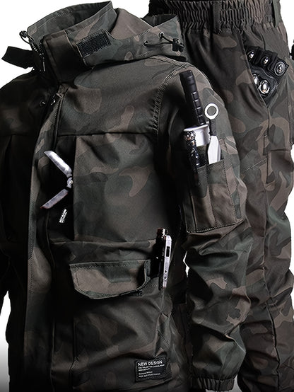 Men's Workwear Set - Hooded Multi-Pocket Jacket & Pants