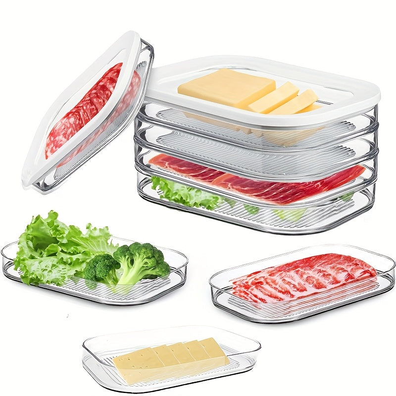 4-Tier Stackable Food Storage Containers - Refrigerator Organizer