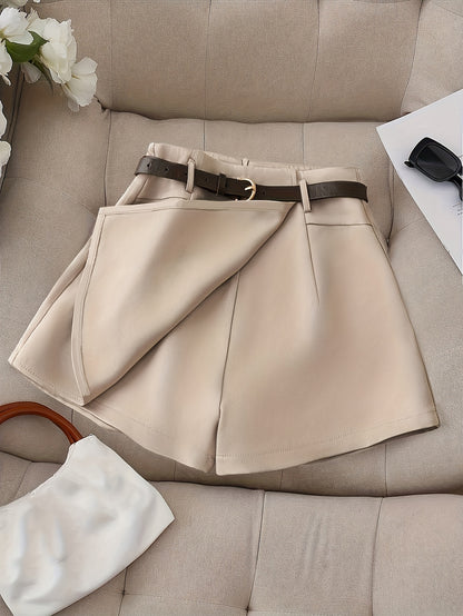 Women's Fashion Solid Color Shorts - Faux Pocket with Belt