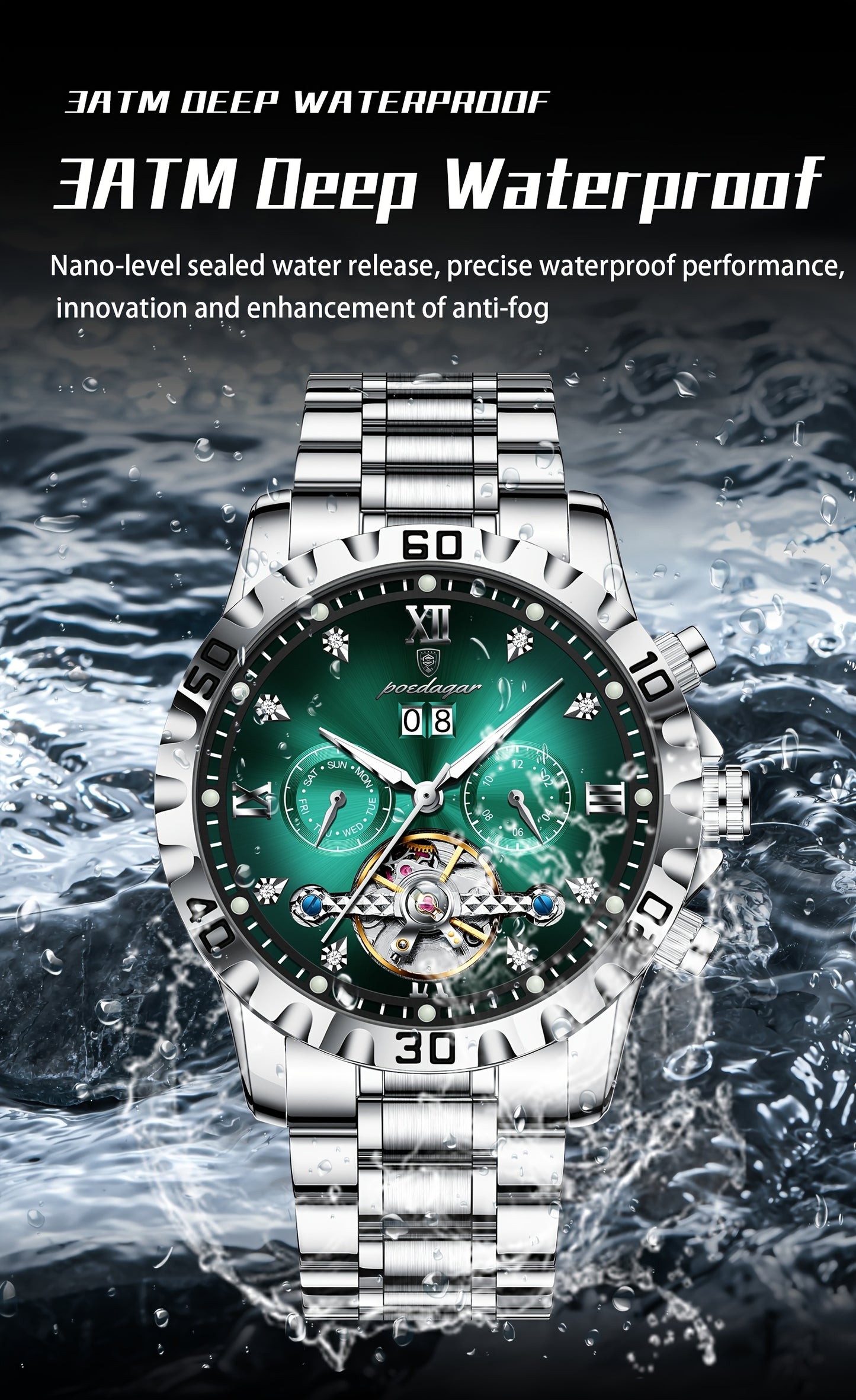 POEDAGAR Men's Luxury Business Watch - Automatic Waterproof