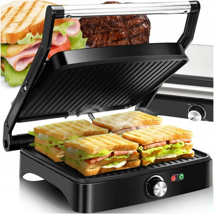 MEMFLOW Electric Panini Grill Toaster 1000W - Foldable Non-Stick
