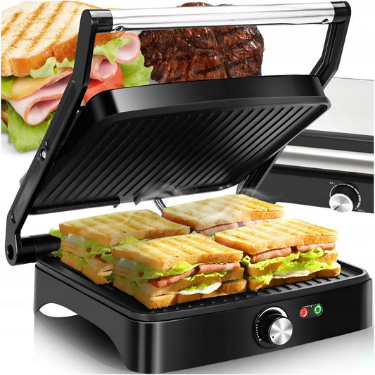 MEMFLOW Electric Panini Grill Toaster 1000W - Foldable Non-Stick