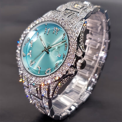 MISSFOX Luxury Couples' Quartz Watch - Ice Blue Rhinestone Luminous