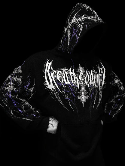 Men's Gothic Letter Print Zip Hoodie - Full-Zip with Pockets