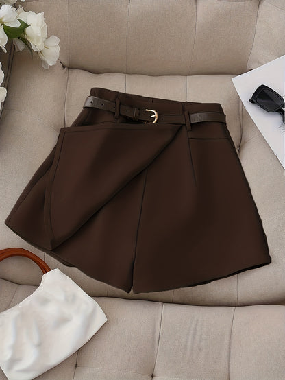 Women's Fashion Solid Color Shorts - Faux Pocket with Belt